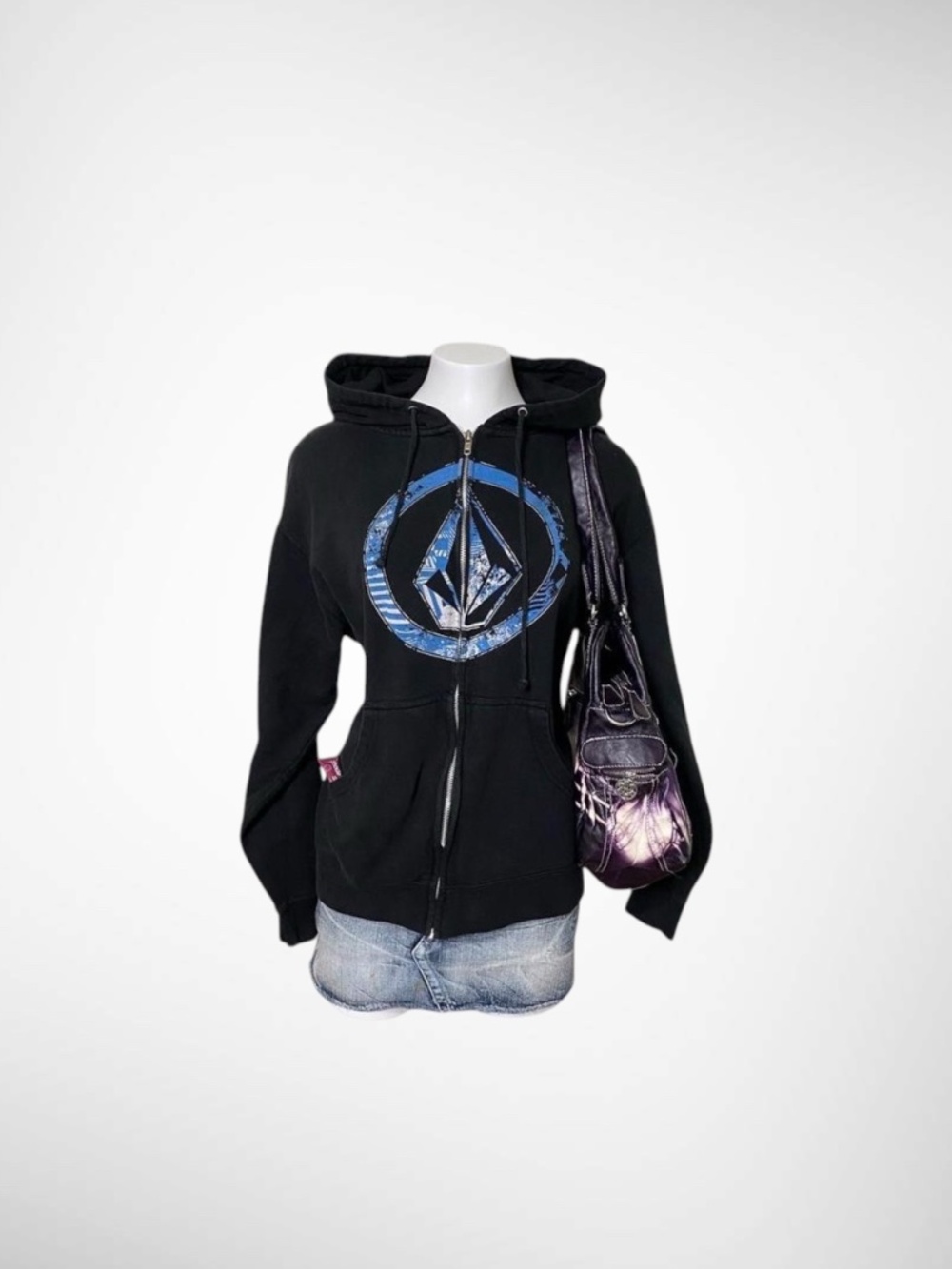Volcom Black & Blue Graphic Zip Up Hoodie